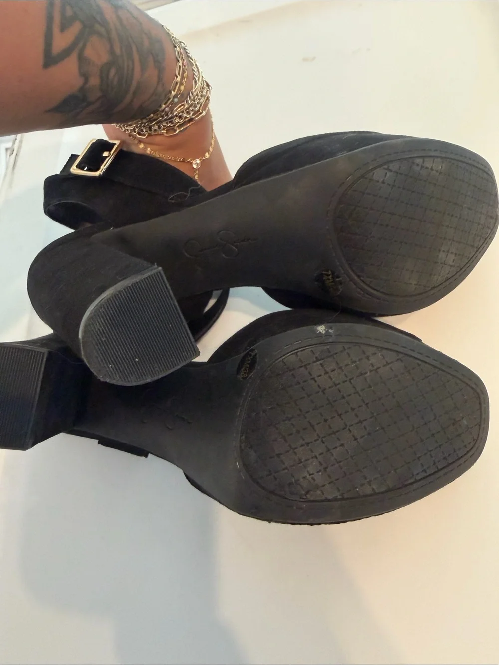 Jessica Simpson priella Black Suede Platform Block Heel Sandals with Ankle Strap